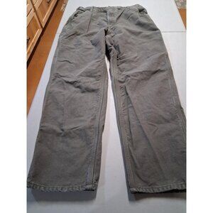 Carhartt Mens Olive/Green Canvas Flannel Work Pants W36 L31 Durable Outdoor Wear